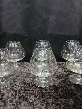 Set of 6 Vintage Mid Century Star-Etched Crystal Brandy Whiskey Snifter Glasses